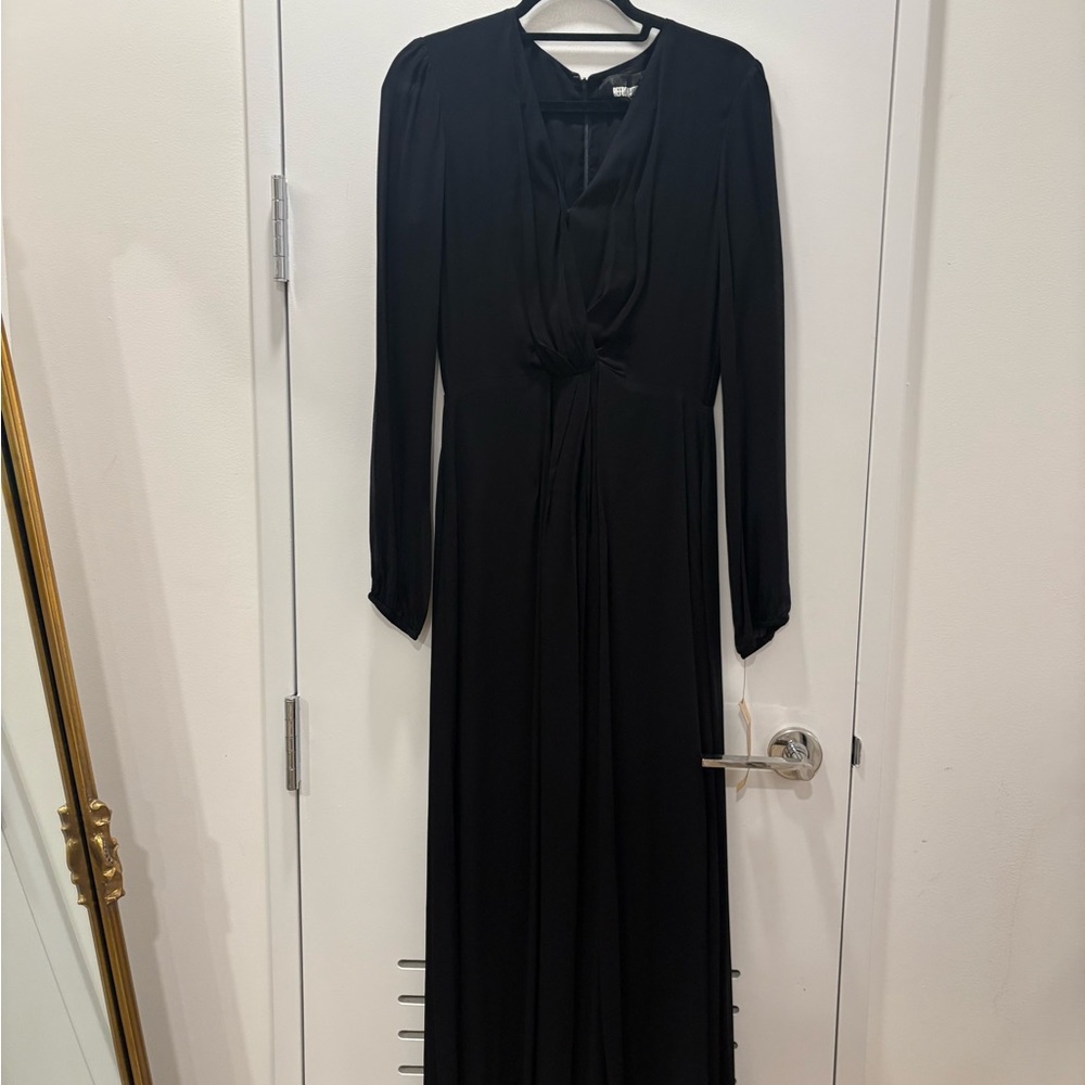 Reformation Black Long-Sleeve Maxi Dress with Cross-Over Bust Detail